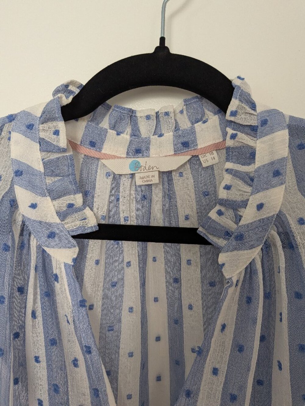 BODEN - Blue and White striped Clip Dot Blouse - Sz 14 - Picture 2 of 6